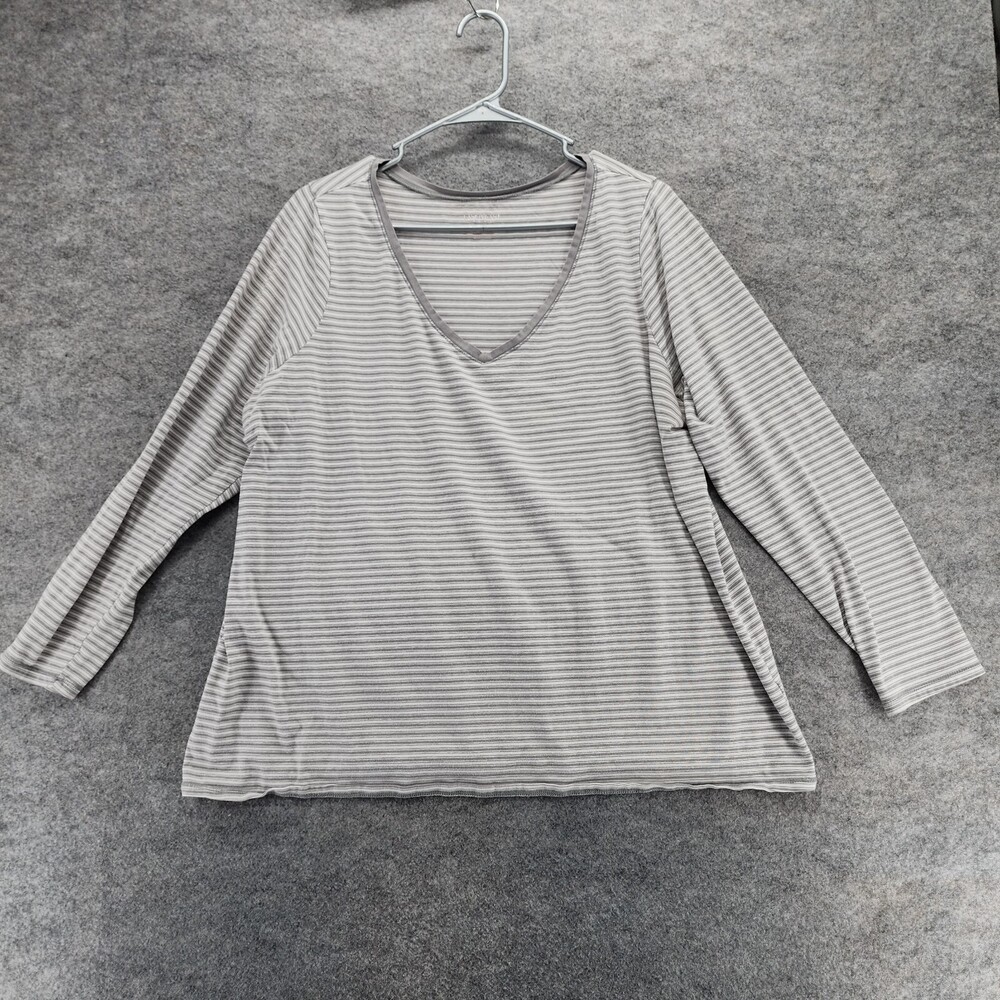 Lane Bryant Shirt Womens 18/20 Long Sleeve V Neck Gray Striped